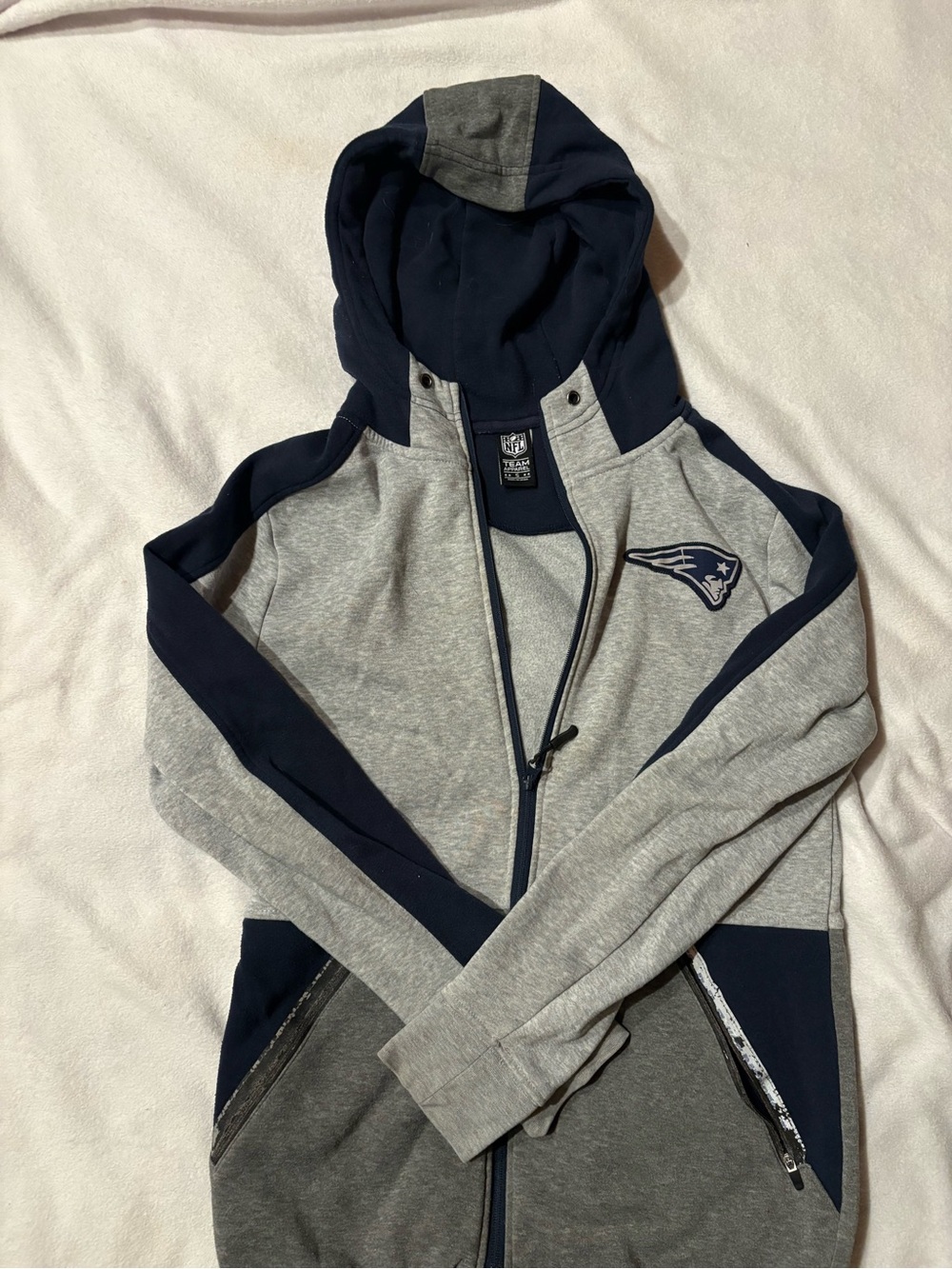 New England Patriots NFL Team Apparel Full Zip Hoodie Gray Navy Size Small